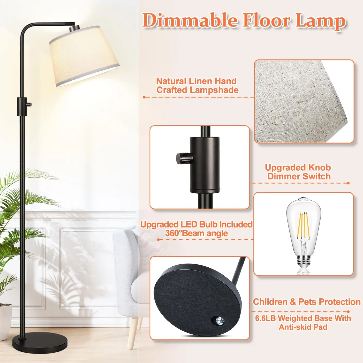 Imagem -05 - Led Dimmable Arc Floor Lamp para Sala de Estar Lâmpada Moderna com Sombra de Linho Lâmpada Alta para Quarto Escritório Sala de Jantar