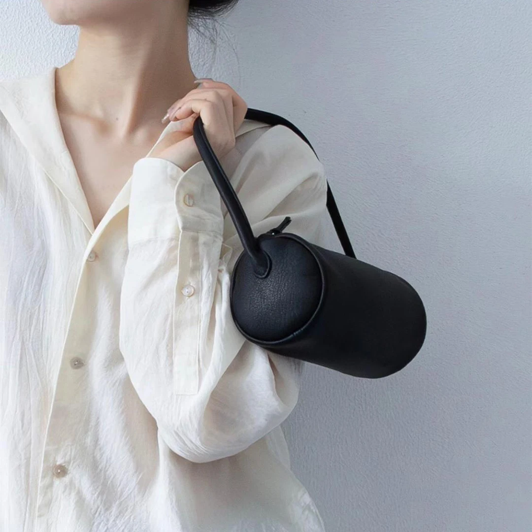 

Mendy Genuine Leather Women Handbag Litchi Grain Cylinder Bag Top Handle Barrel Shoulder Purse Luxury Designer Premium Commute