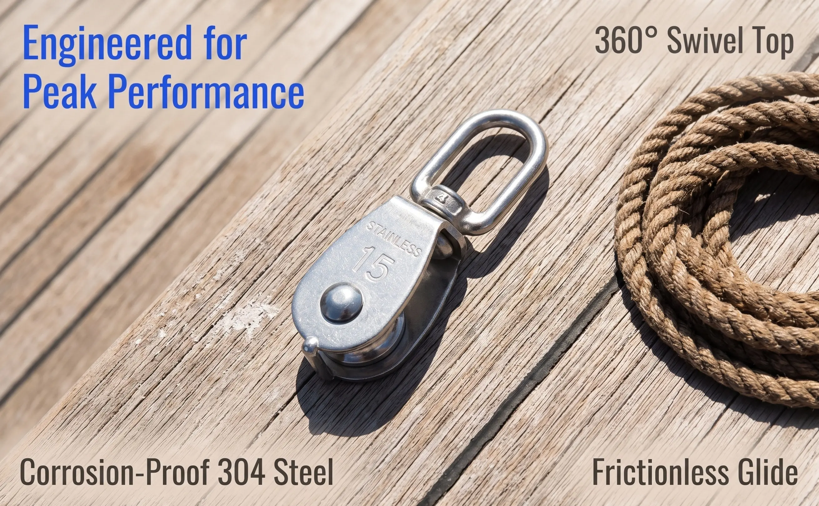 4Pcs Stainless Steel Pulley Block Heavy Duty Single Pulley Wheel Lifting System Rotating Hook for Construction Warehouse Marine