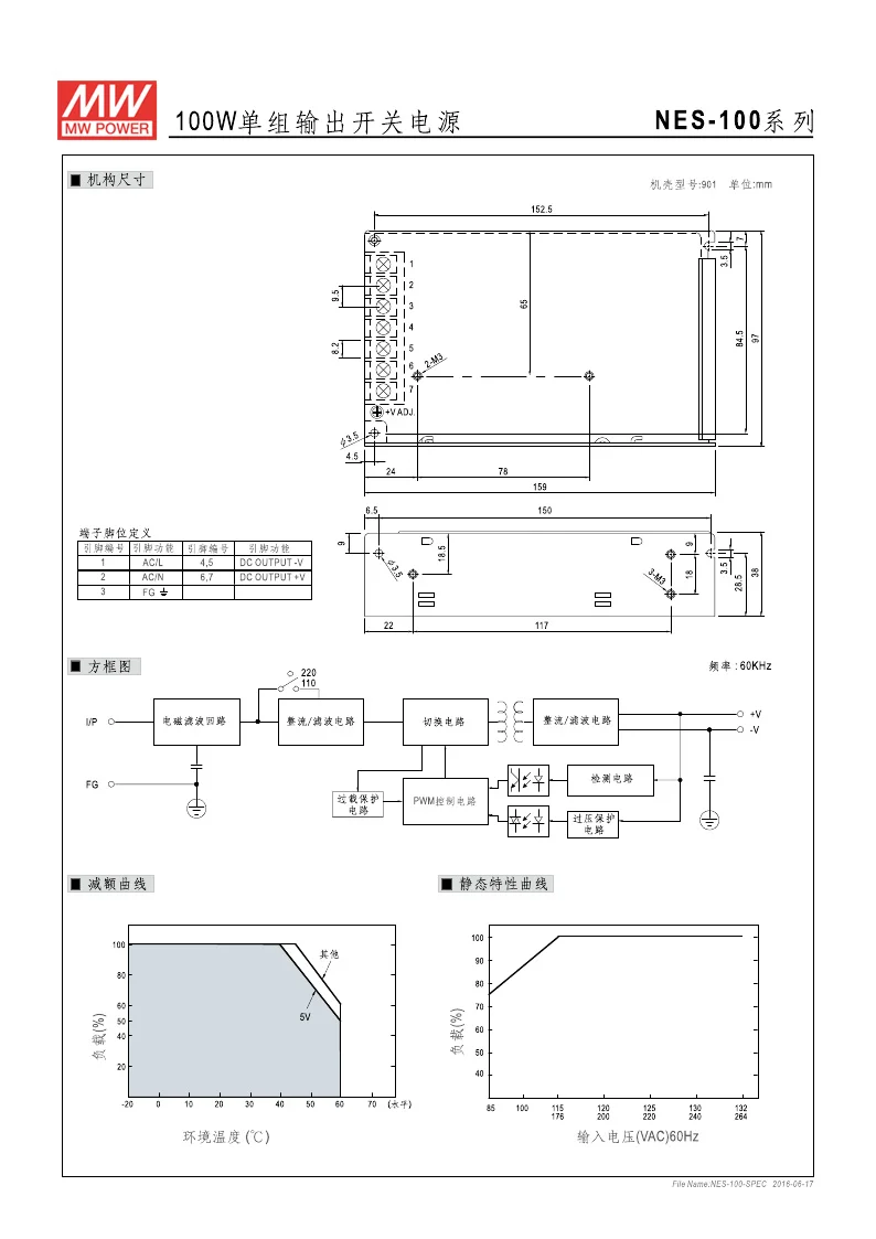 Compatible avec Meanwell Taiwan NES-100-12V/24V/48V, alimentation à découpage 12 à 48V DC 100W, moniteur à sortie unique