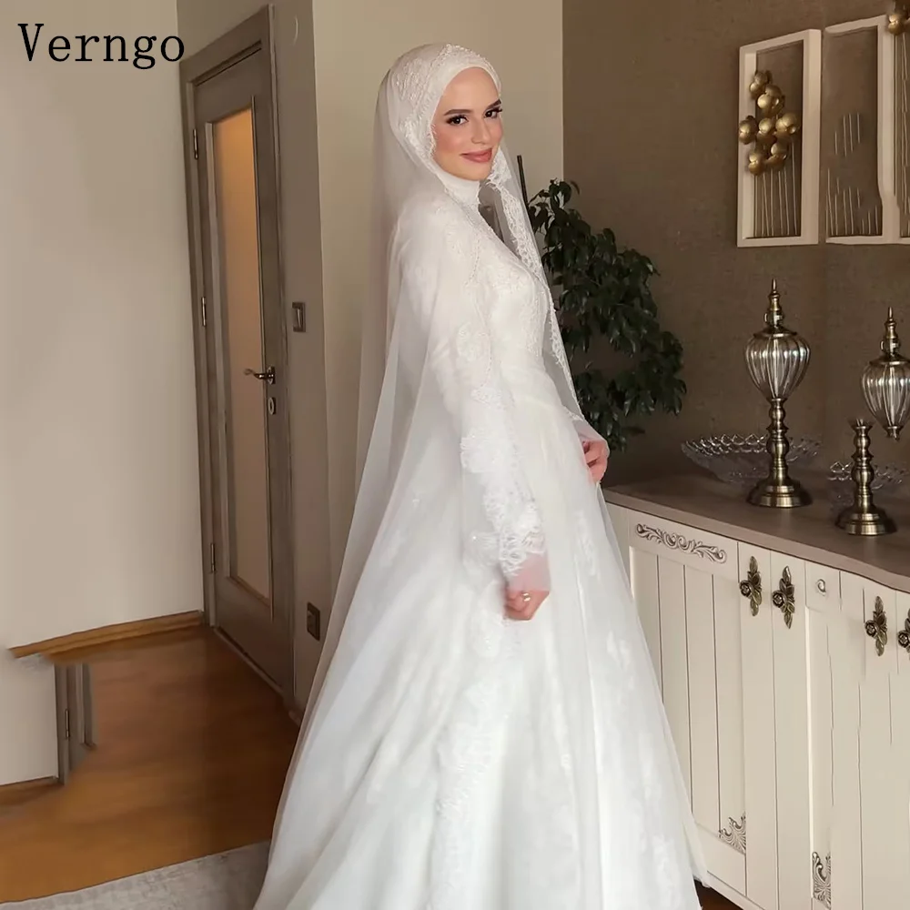 

Verngo lvory Lace Wedding Dress V Neck Full Sleeves A Line Bride Gowns Women Modest Elegant Bridal Dresses Customized