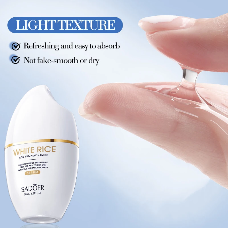 Sadoer soro de nicotinamida de arroz branco para rosto hidratante brilho hidratante essência facial beleza rosto cuidados com a pele