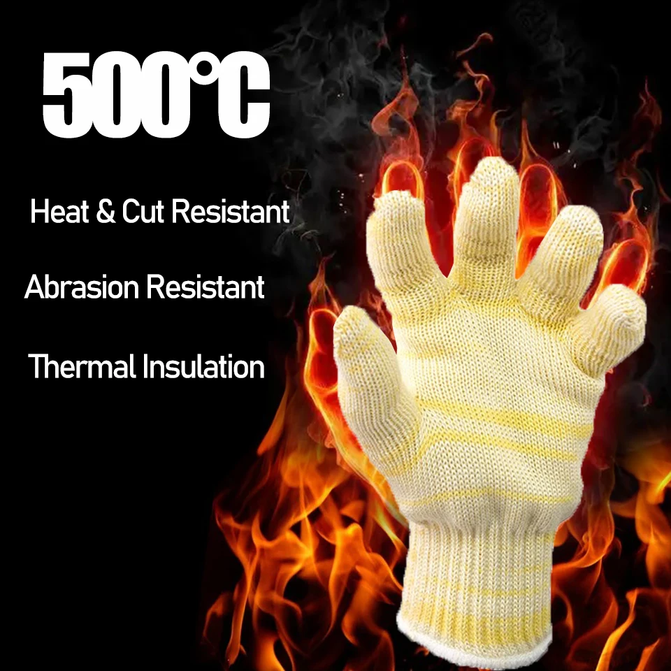 Heat Resistant Glove 500°C for BBQ & Oven - Reversible Anti-Slip Aramid Mitt, Thermal Protection Glove 1pcs