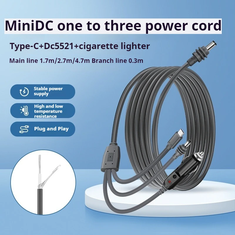 

Waterproof DC 5521 to Type-C Splitter - 3-Way Cigarette Lighter Power Cable