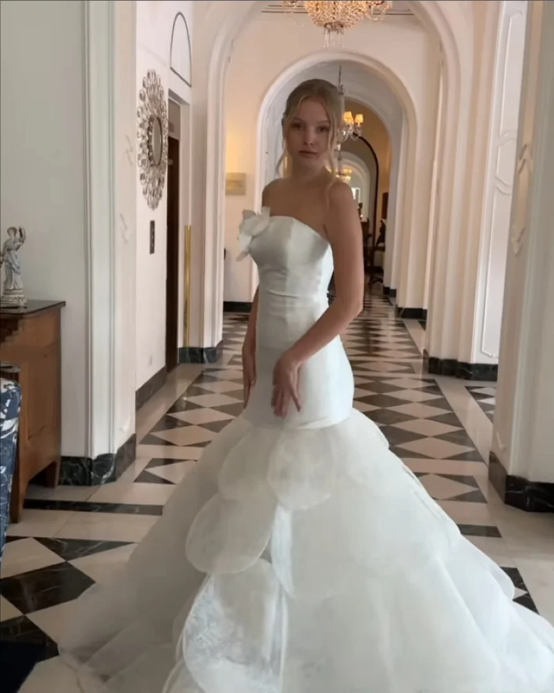 Qcenkeren-Vestidos de novia sin tirantes para mujer, traje de novia con línea A 3D de flores, elegantes Vestidos de novia largos con cola de barrido, Sexy, 2024