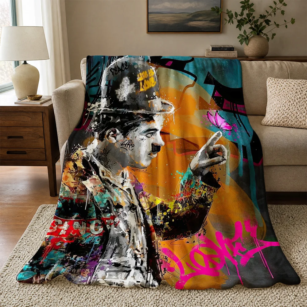 Vibrant Street Art Pop Culture Throw Blanket for Couch Decor Trendy Graffiti Style Cozy Home Accent