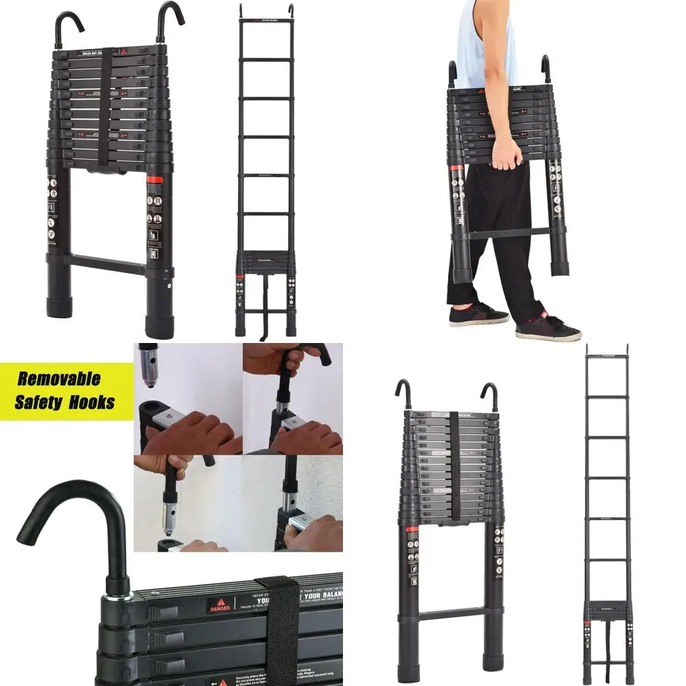 Escada de extensão de alumínio 20,3 pés 6,2 m para uso doméstico, portátil dobrável com ganchos removíveis, pesa 36 libras