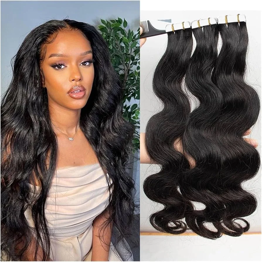 

Лента для наращивания волос, человеческие волосы, объемная волна, невидимая бразильская волнистая лента для наращивания, человеческие волосы, натуральный черный, 20 шт./компл., 50 г