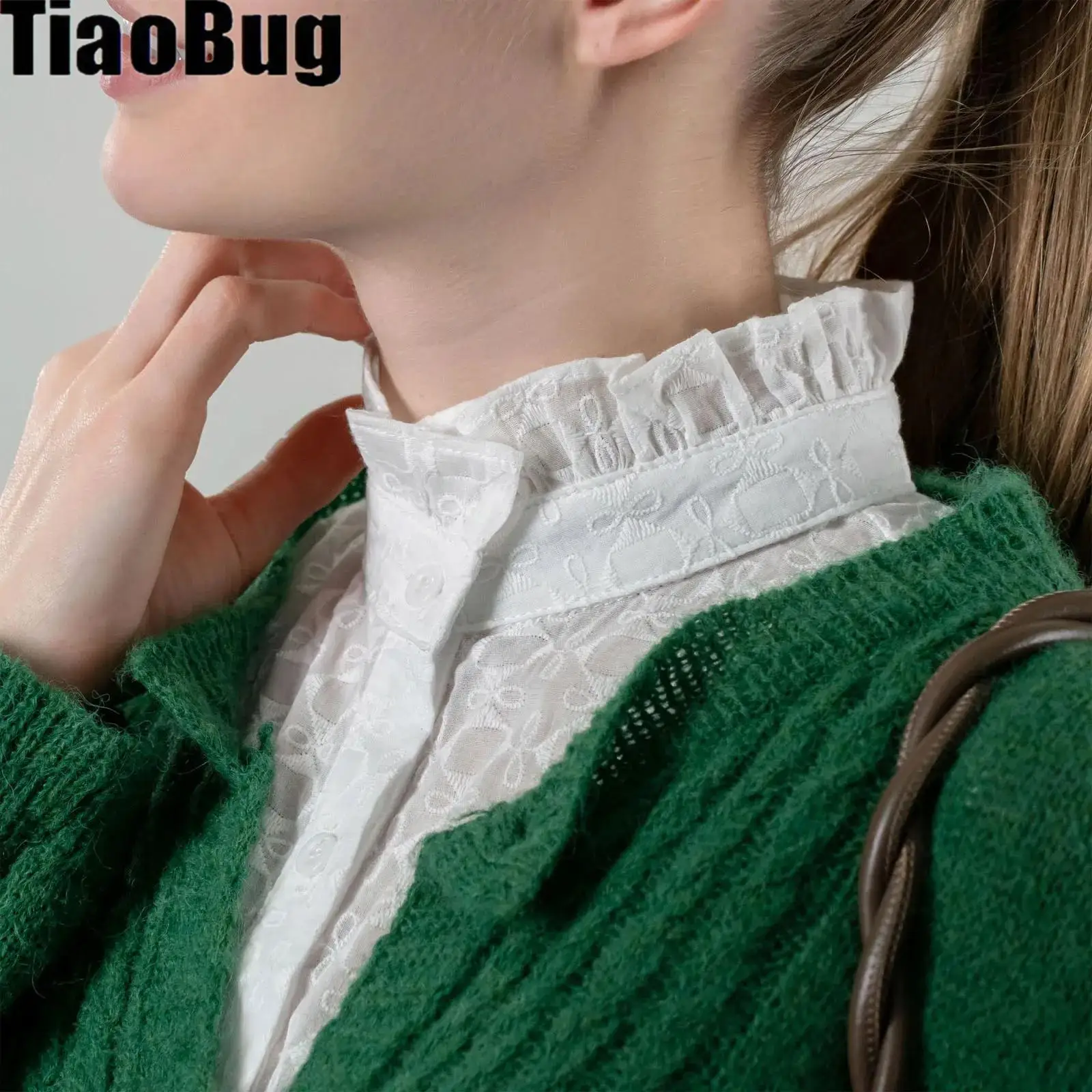 

1 шт. Отстегивающийся воротник-стойка для блузок и рубашек, кружевной, с оборками, имитация воротника для женщин