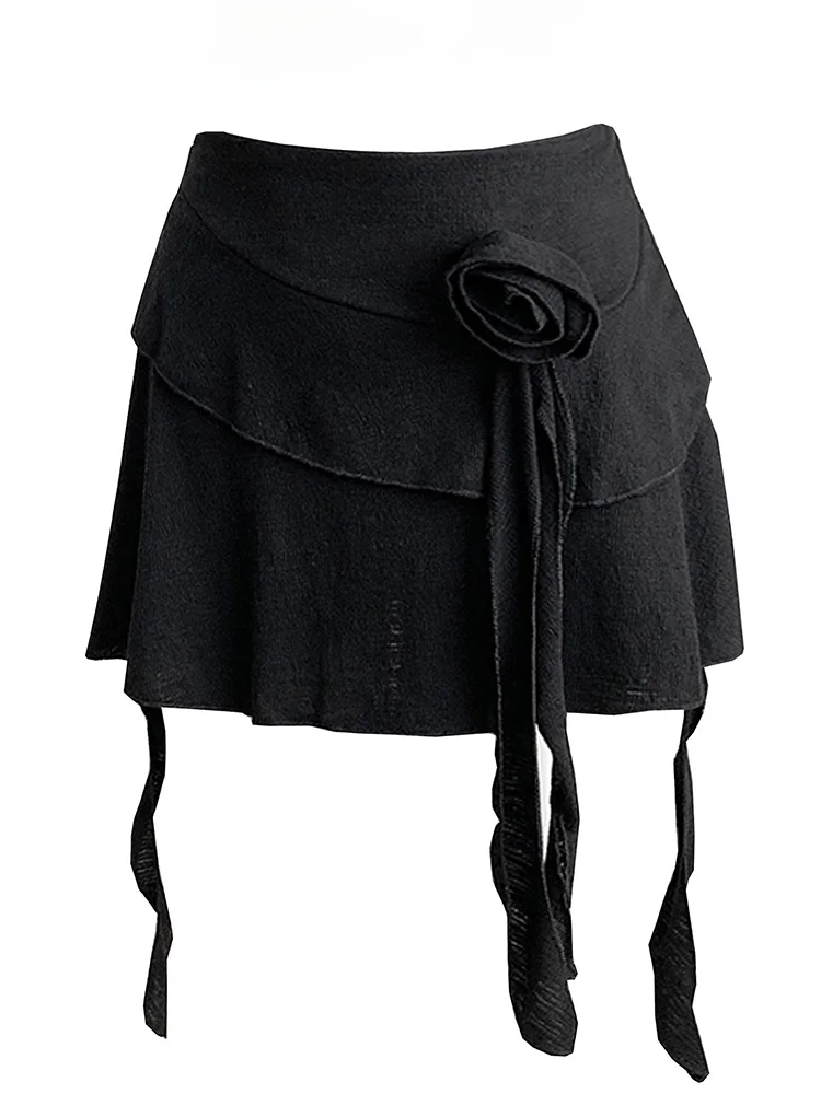 تنورة قصيرة نسائية جديدة للصيف بتصميم غير منتظم وخط A مع رباط شريطي وخصر مرتفع بأسلوب كوري عصري