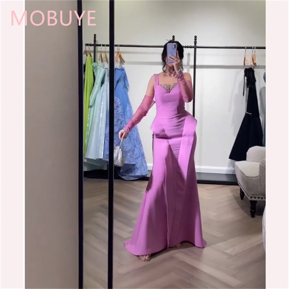 MOBUYE 2024 Arab Dubai Off The Shoulder Prom Dress Long Sleeves With Floor Length Evening Fashion Elegant Party Dress For Women