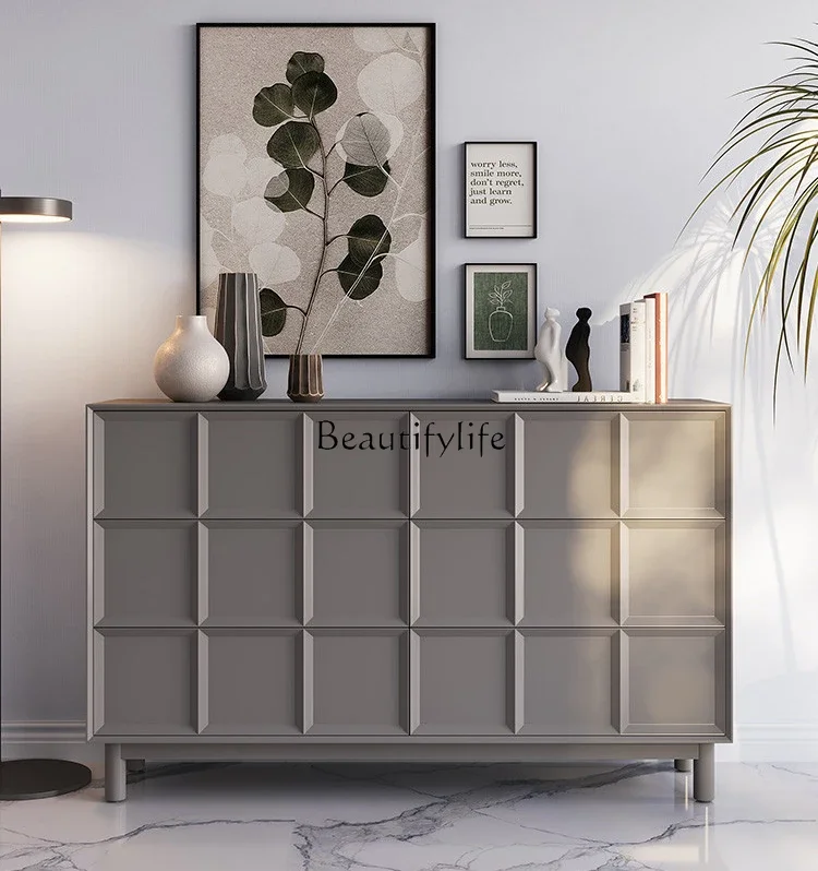 

LX*Small apartment living room chest cabinet solid wood storage modern simple decorative cabinet