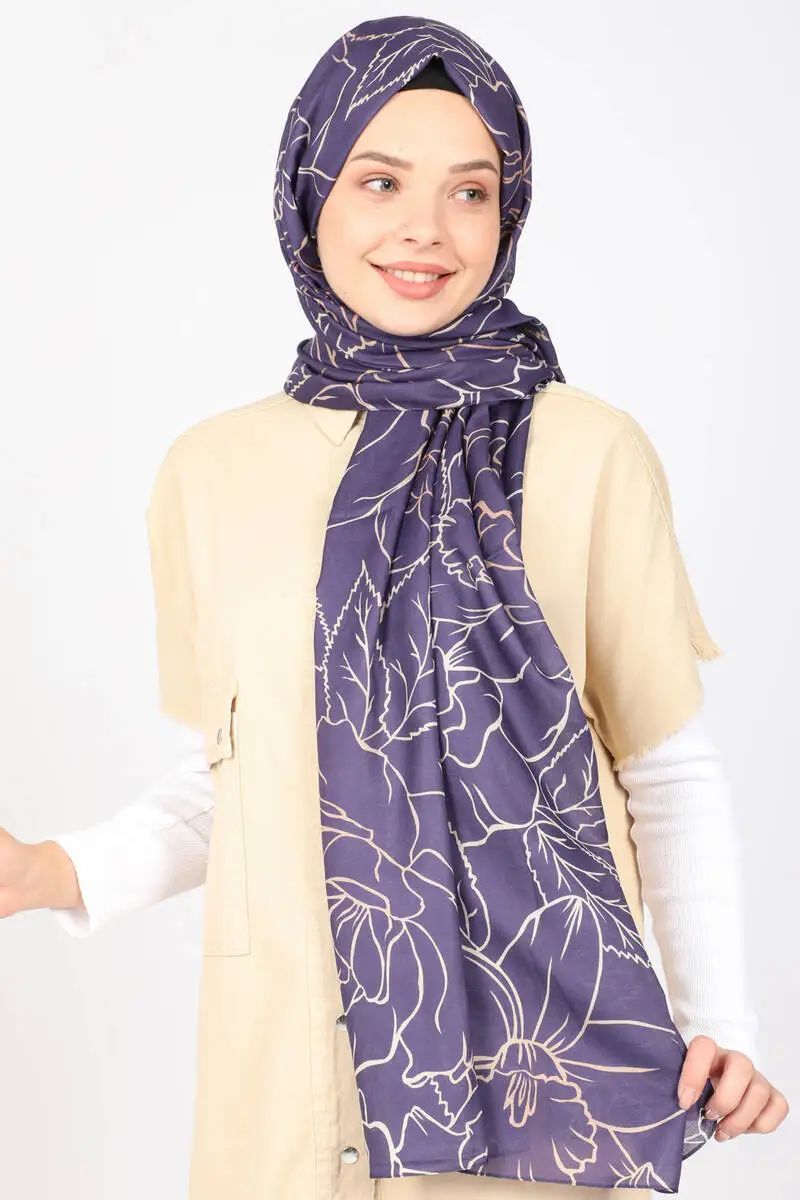 ShantuQ Rose Pattern Soft to Twill Shawl Navy Blue/Gold