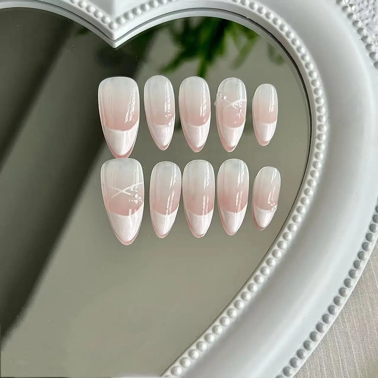 Handmade Pink French False Press On Nails Full Cover Ballerina Almond Manicuree Decoration Wearable Artificial Nails