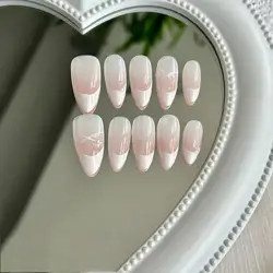 Handgemaakte Roze Franse Valse Pers Op Nagels Volledige Cover Ballerina Amandel Manicuree Decoratie Draagbare Kunstnagels