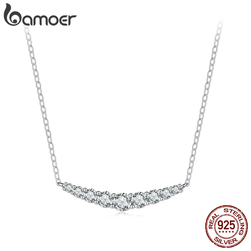 BAMOER Moissanite Smile Necklace, Round Brilliant Cutting Lab Grown Diamond Gold Plated 43cm 925 Sterling Silver Necklaces