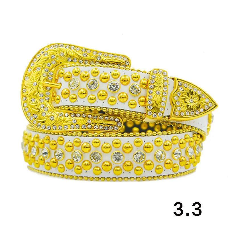 3.3cm Genuine Leather Tuff Girl student Kids Diamond Studded Belts For Children Boy Rhinestone Jeans Strap waistband