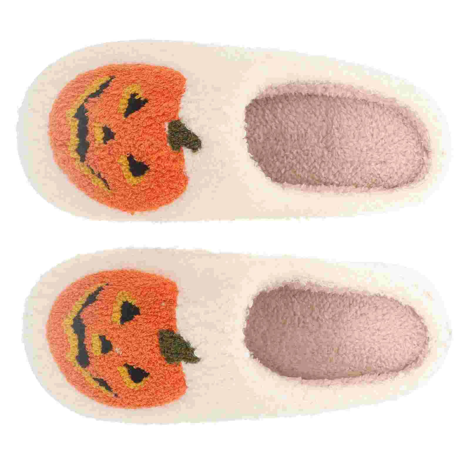 

Halloween Pumpkin Cartoon Warm Winter Cotton Plush Slippers for Men and Women Couples Home Indoor Shoes House Women's