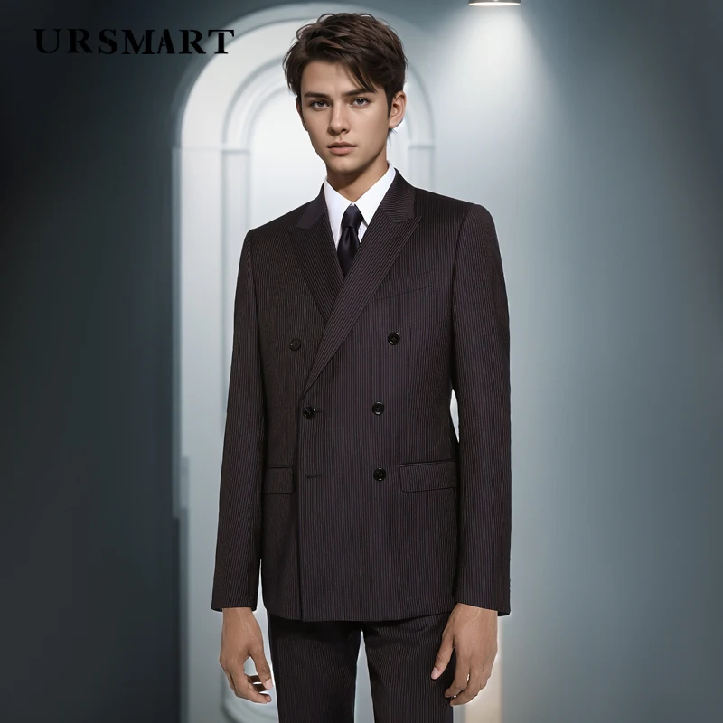 

High quality business suit men's British style gentlemanly style double breasted men's casual suit custom fashionable men's suit