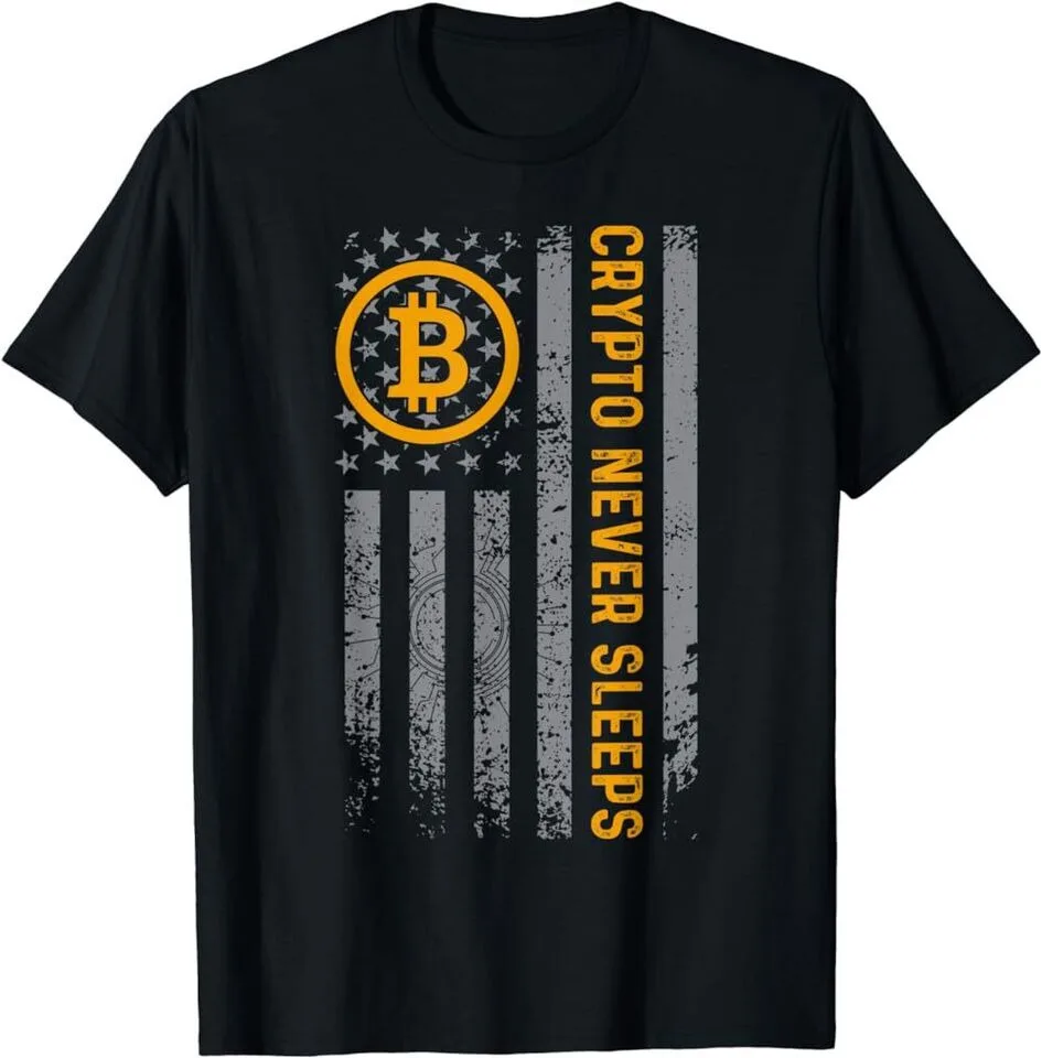 Crypto Never Sleeps Bitcoin Halving 2024 USA Flag T-Shirt, S-5XL