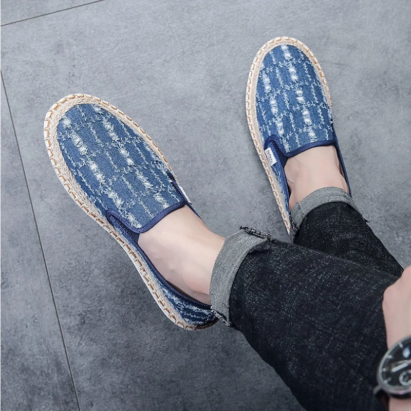 Male Moccasin Breathable Casual Canvas Shoes Hemp Insole Fisherman Shoes Slip on Loafers Men\'s Espadrille Summer Flats Shoe