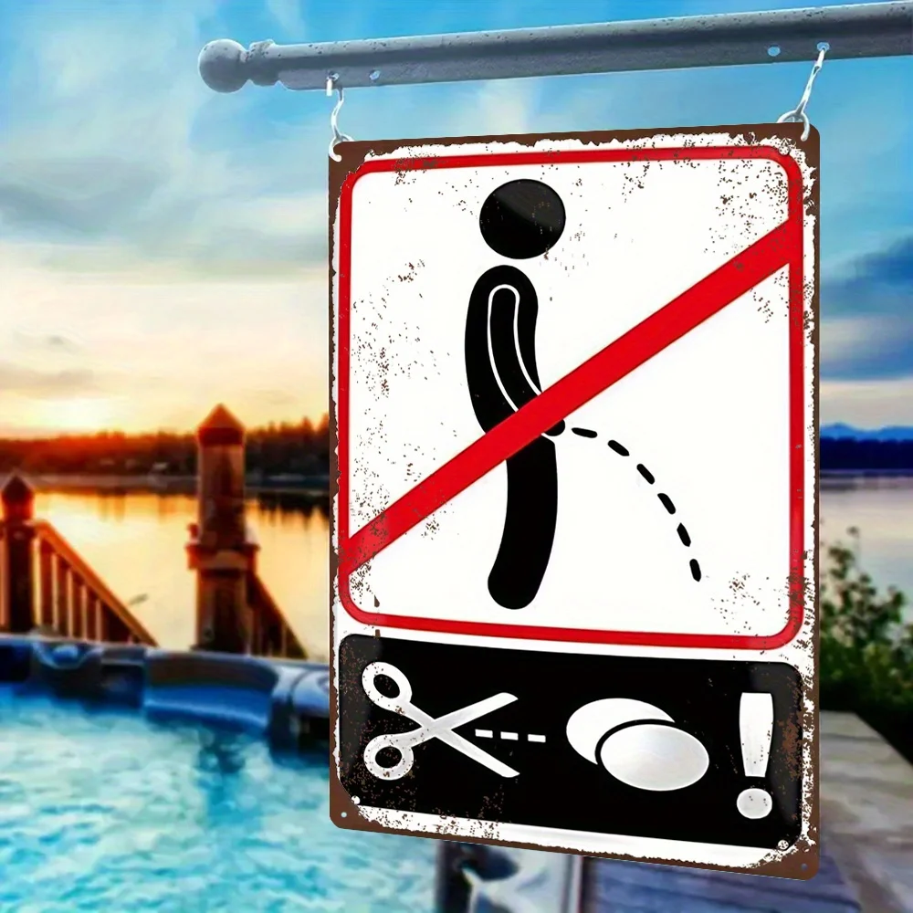 2D Flat, 1pc Vintage Metal No Peeing Warning Sign - Durable 30x20cm Wall Hanging Plaque with Scissors & Exclamation Mark Design