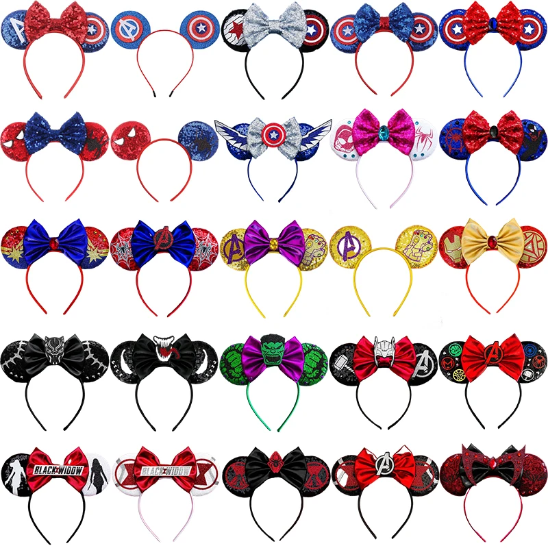 Disney Captain America Headband Girls Marvel Thor Mjolnir Spider-Man Iron Man Hairband Women Avengers Ears Hair Accessories Kids