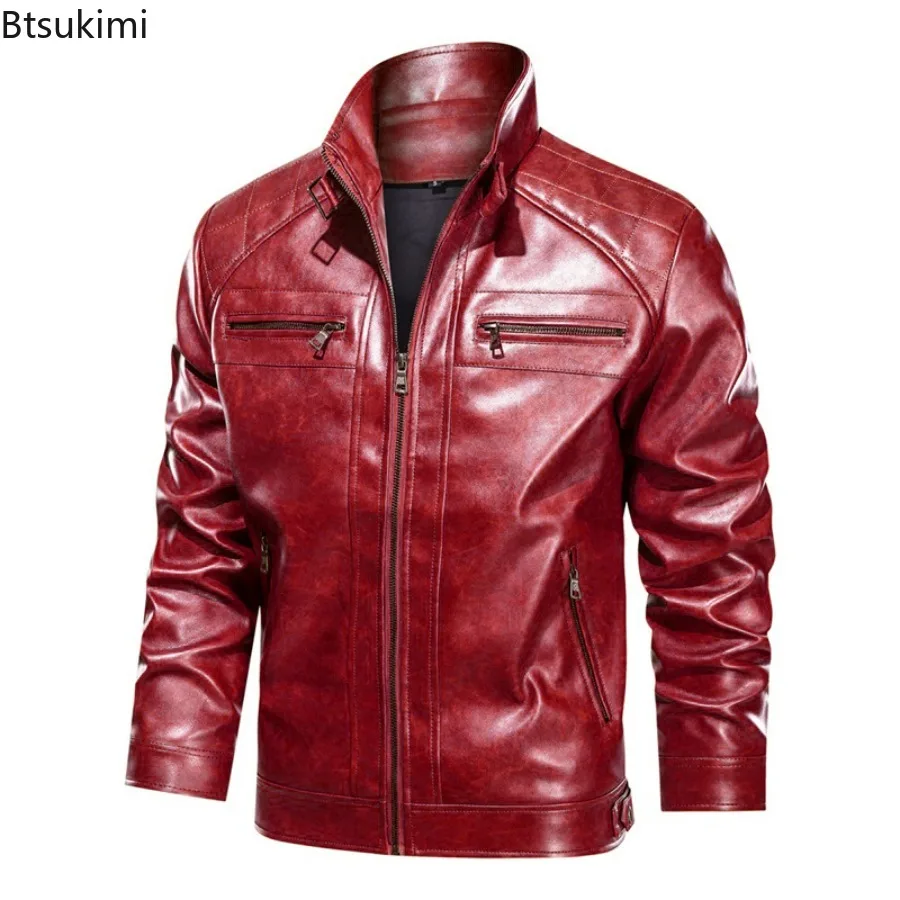 

Men Autumn Winter PU Leather Jacket Motorcycles Faux Leather Coats Fashion Male Stand Collar Moto Biker Fashion Casual Outwear