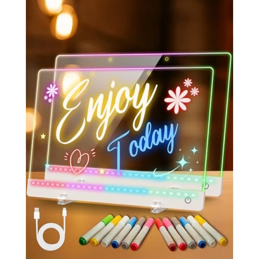

Перезаряжаемая светодиодная доска для рисования 7 дюймов, светящийся планшет для рисования с 7 цветами и 4 режимами освещения, неоновая акриловая доска для сухого рисования