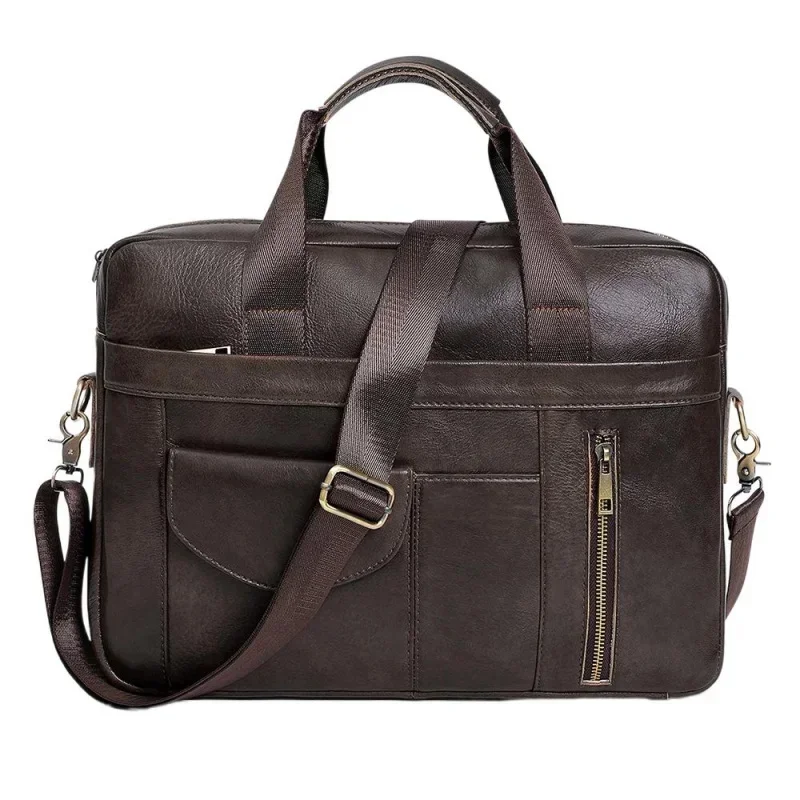 

Genuine Leather Men's Briefcase Office Handbag Large Capacity Male Shoulder Messenger Business 15.6 "Inch Laptop Bag