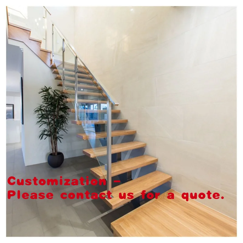 

Лестница Customized.CBMmart с центральной балкой, стеклянными ступенями из закаленного стекла, деревянными и каменными элементами, прямая