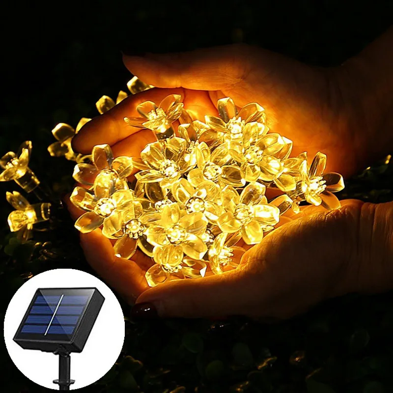 

Солнечная гирлянда-фейерверк «Сакура» 5/7/12 м, светодиодные лампы в виде персиковых и вишневых цветов для свадеб, вечеринок, сада, Рождества, наружного декора