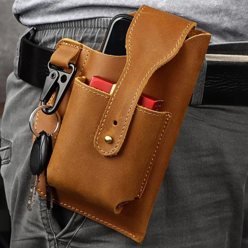 Retro Belt Leather Men's Bag Hanging Bag Men Outdoor Multifunctional Cell Phone Cigarette Lighter Box Case Phone Waist Bag