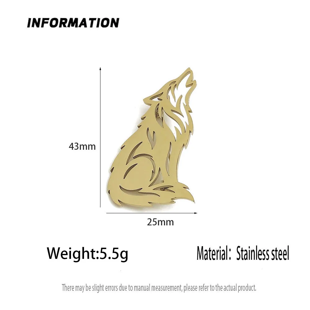 316L Stainless Steel Plated 18K Gold Hollow‑Out Wolf Brooch Punk Lapel Pin for Jacket Backpack Unisex Fashion Jewelry Gift