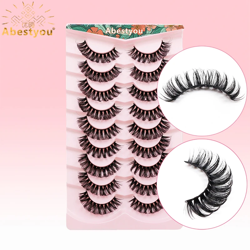 

Abestyou 9pairs Private Label 14-18mm 3d Silk Russian Strip Foxy Eyelashes D Curl Manga Tapered Mink Lashes Extension Wholesale