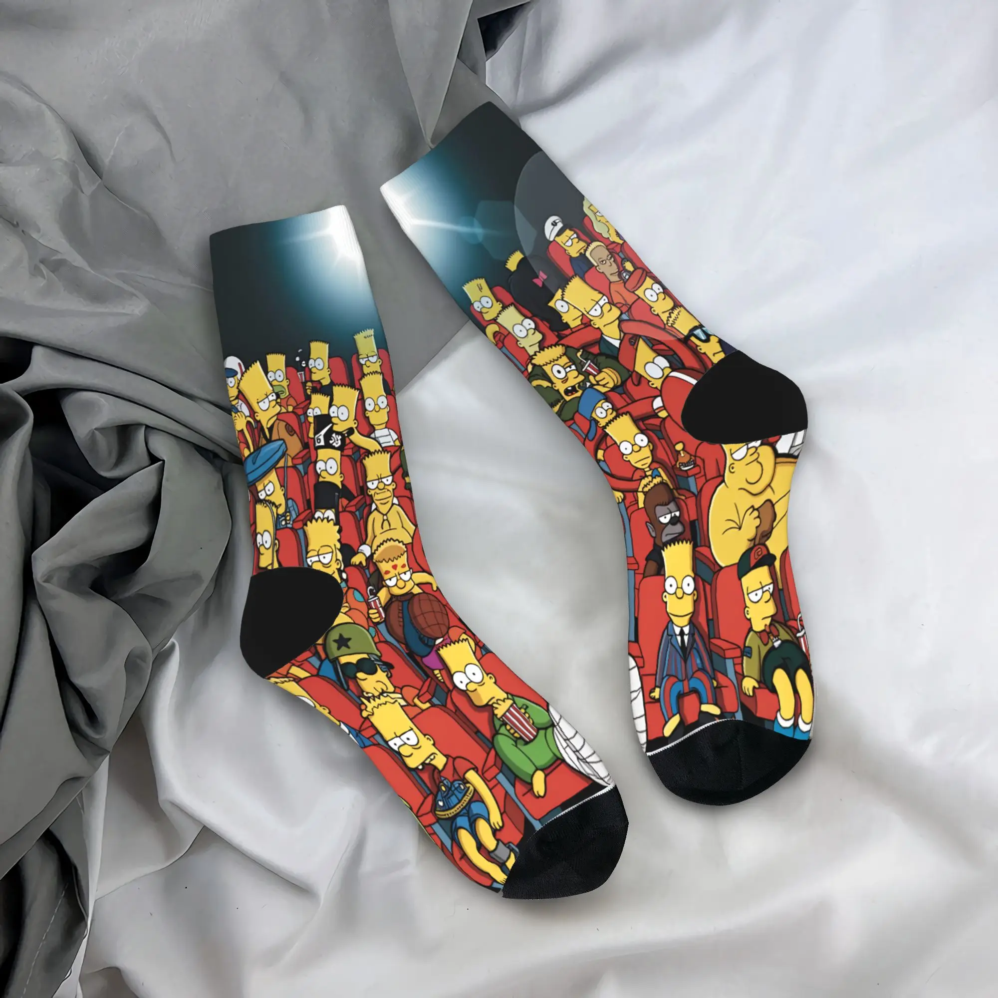 

Bart S-Simpsons Cinema Theatre Scene Socks Retro Stockings Men Quality Outdoor Sports Socks Spring Design Non-Slip Socks