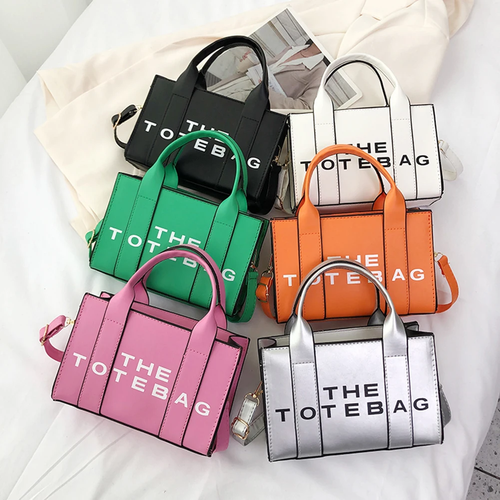 

Women Shoulder Bag Contrast Letters Fashion Ladies Tote Bag PU Leather Portable Casual Simple Adjustable Straps Female Satchel