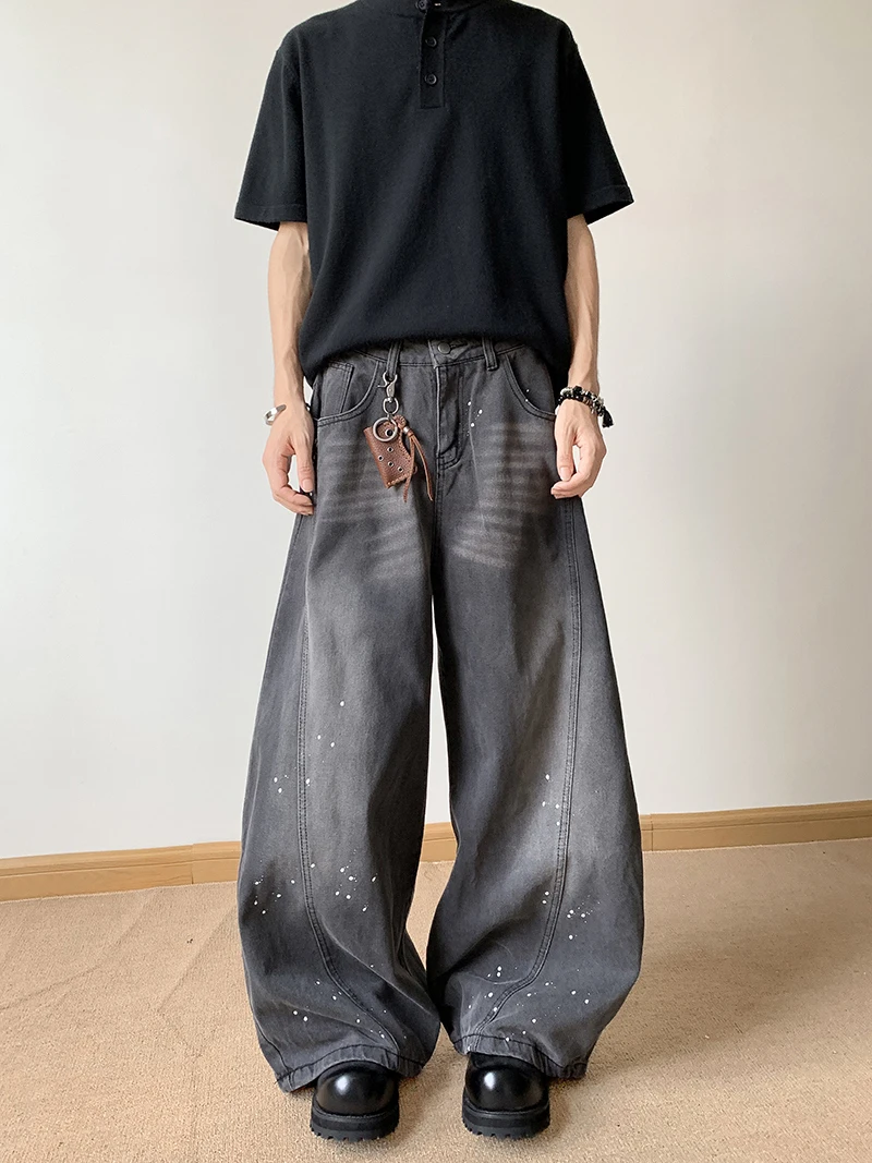 

Мужские широкие джинсы High Street, брюки прямого кроя с завышенной ножью, повседневные длинные брюки свободного покроя в американском стиле ретро