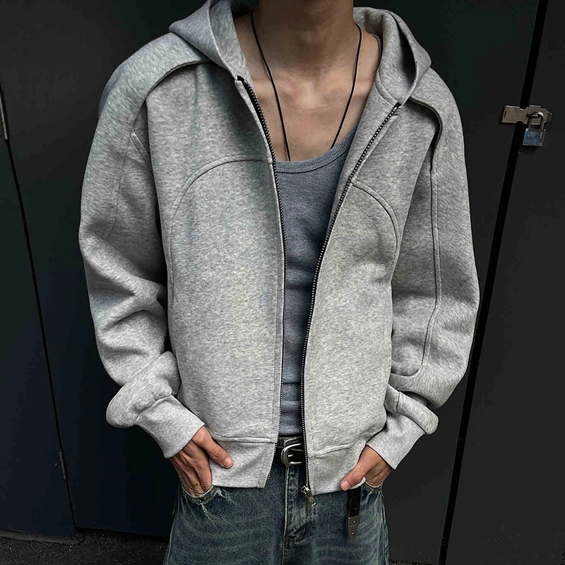 PFNW Vintage Tide Deconstructed Silhouette Solid Color Short Hooded Sweatshirt Men's Loose Casual Zipper Cardigan Jacket 12C1906