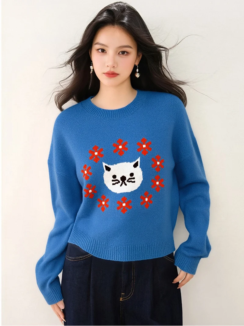 

Новый,Европейский,Одежда,Осенний,Зимний,Свитер,Мода,Сексуальный,О-образный вырез,Жаккардовое плетение,Кошка,Женский,Длинный рукав,Кnitted,Пульвер,Топы,510069