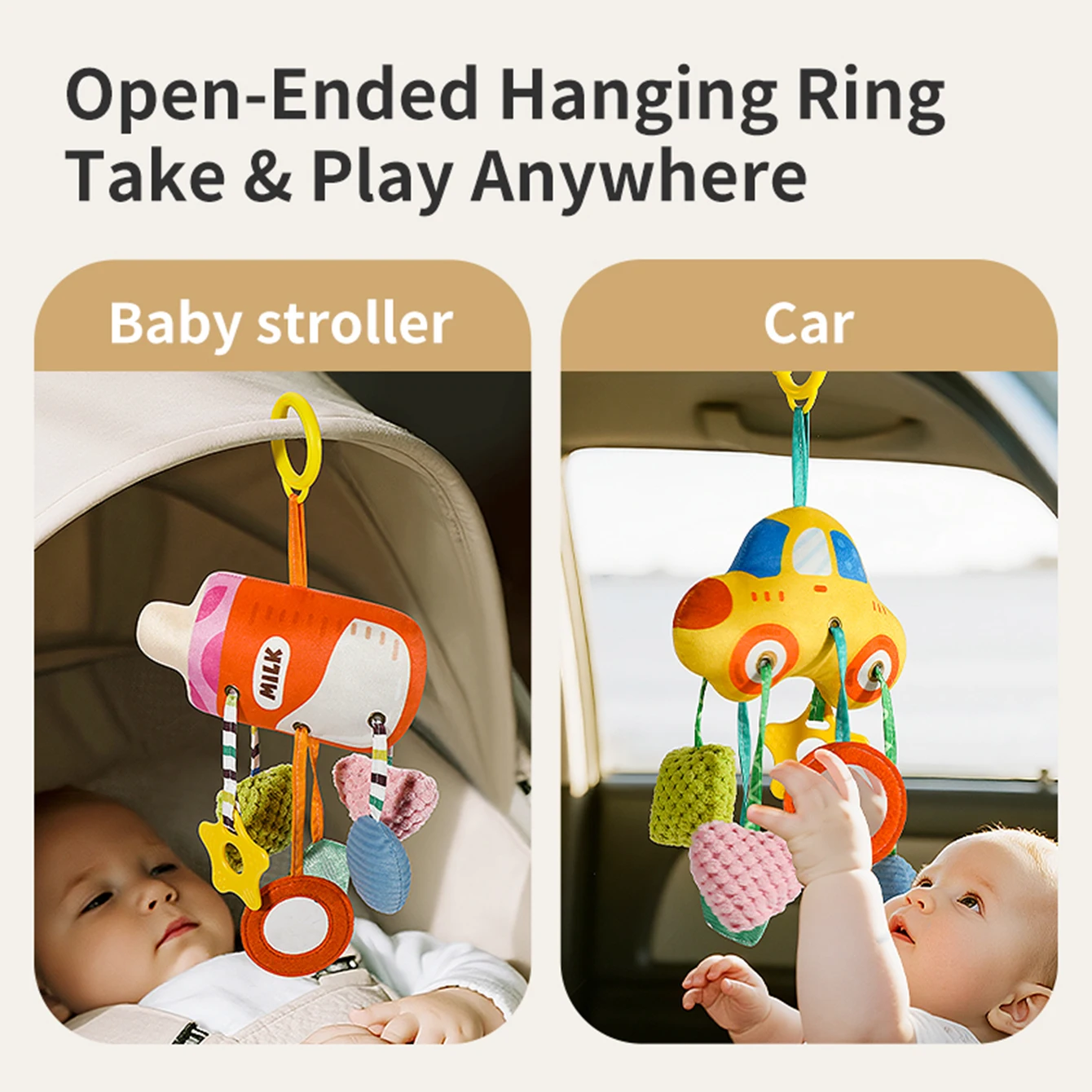 Spielzeugflasche mit Saugnapf für Babys, Lala-Spielzeuganhänger für Neugeborene, Rassel mit Kordelzug zum Aufhängen von Autositz, beruhigendes Zubehör