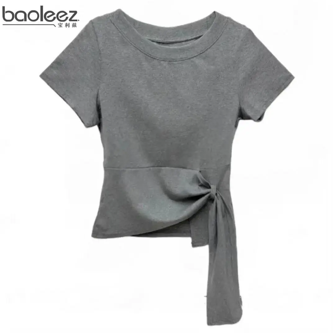 

Irregular Strap Short Sleeve T-shirt For Women 2025 Summer New Design Versatile Solid Color Top