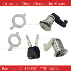 Left+Right Car Door Lock Barrel Cylinder with 2 Key 7701468981 7701468982 For Renault Megane Scenic Clio Master