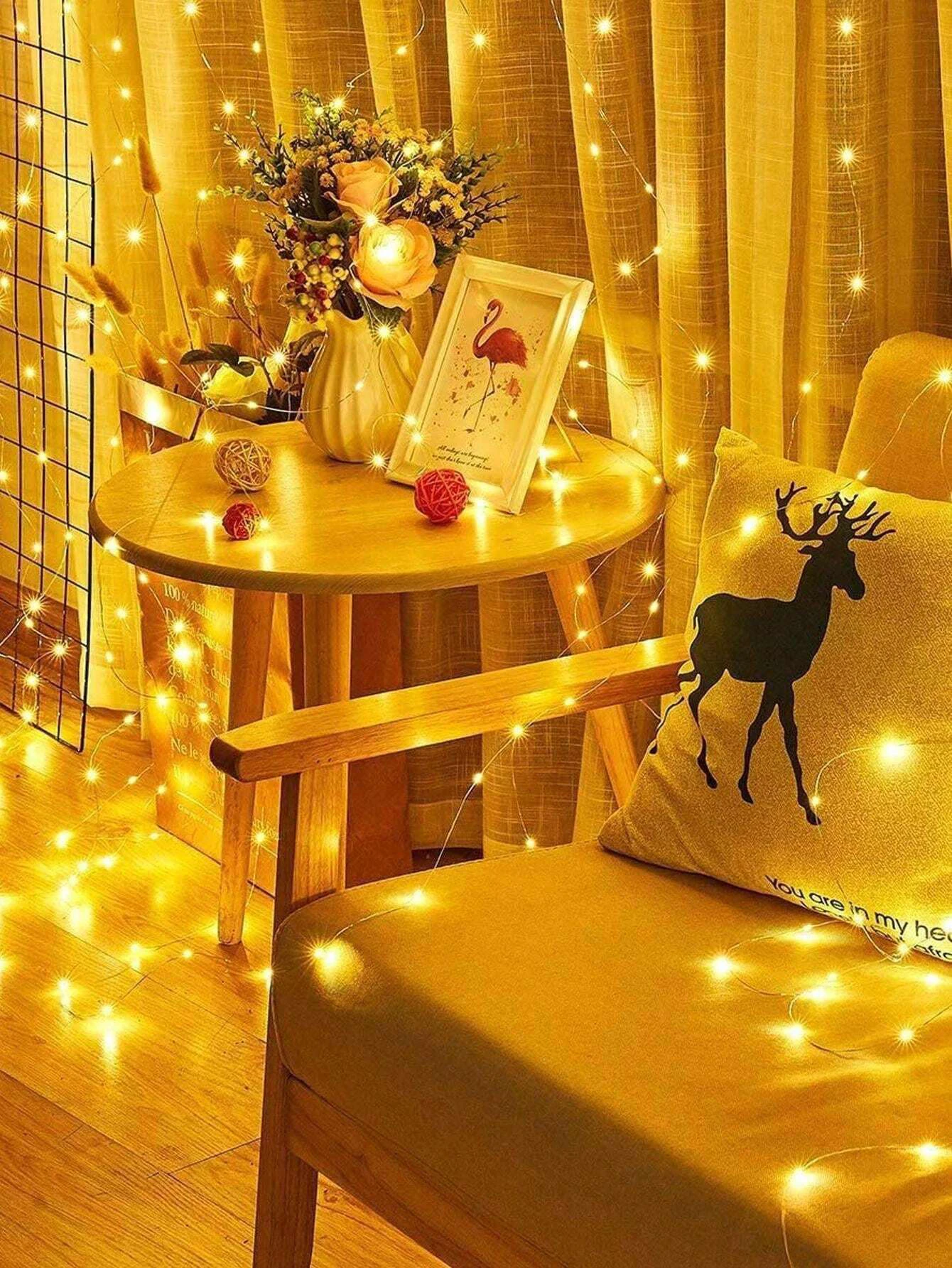 LED Curtain Lights USB Plug 8 Modes Warm White Outdoor String Lights Remote Control for Room Party Wedding Holiday Decorations