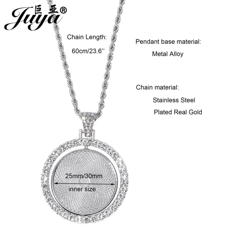 Double Sided 25mm Blank Pendant Cabochon Base Rotatable Tray With 60cm Stainless Steel Chain For DIY Fashion Jewelry Necklaces