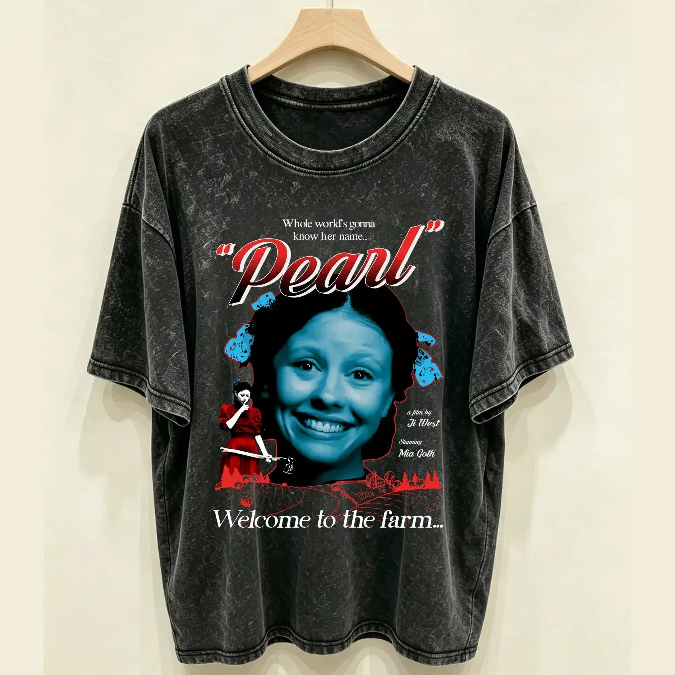 washed T Shirt Pearl A24 Movie Says You Can Kill Her Dreams Mia Goth Horror long or short sleeves vintage Washed Soft Casual