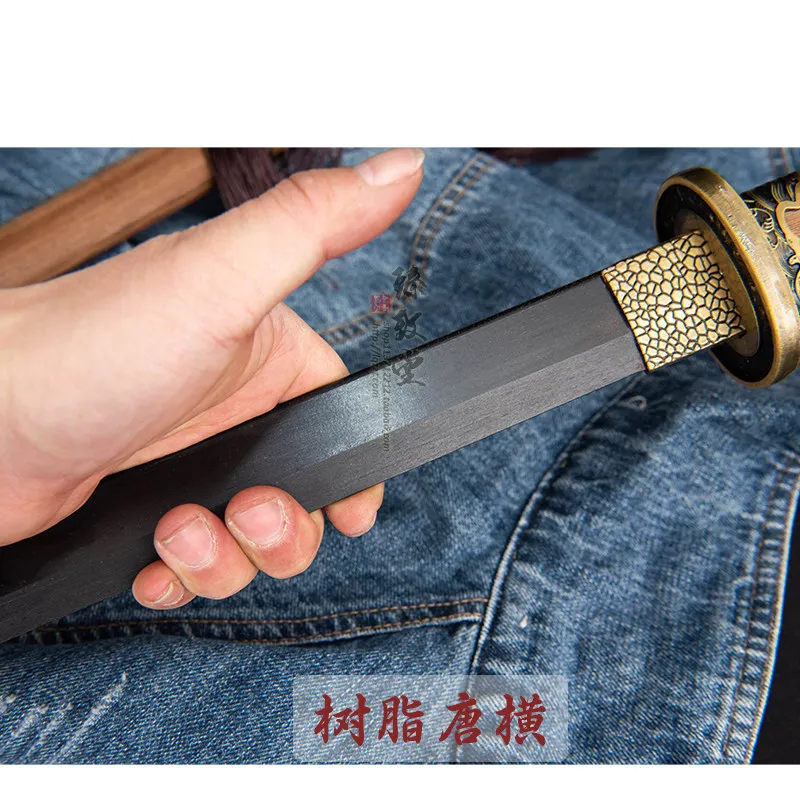 Resin Wood Knife with Sheath Ring Horizontal Knife Arts Training Performance Props Rubber Knife Simulation Knife Long Version