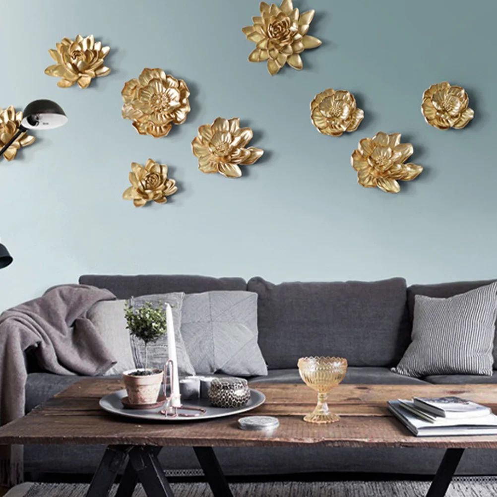 

1Pcs Golden Flower Wall Decoration European Style Home Ornament Background Wall Art Craft Living Room Adornment