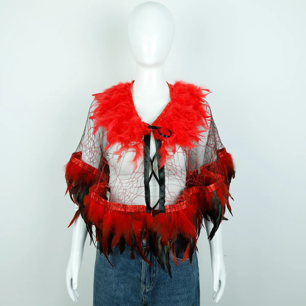 Partie carnaval élégant femmes châle dentelle maille plume haut Cape châle scène piste Halloween Performance Costume accessoires