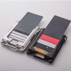 New RFID ID Credit Card Holder Aluminum Metal Smart Automatic Pop-Up Retro Tactical Leather Wallet